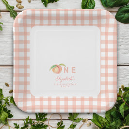 水彩小さな甘い桃は1歳の誕生日 ペーパープレート