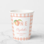 水彩小さな甘い桃は1歳の誕生日 紙コップ (正面)