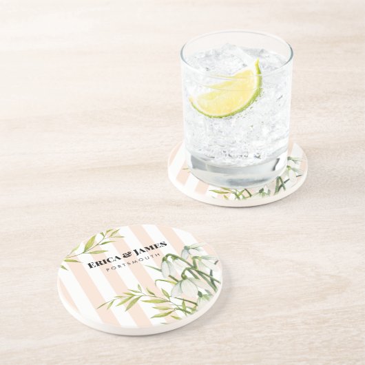 水彩小さな白い雪の滴と月桂樹 コースター (側面)