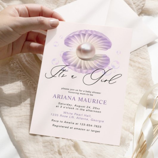 水彩小さな真珠その女の子の赤ちゃんシャワー 招待状