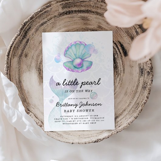 水彩小さな真珠の赤ちゃんシャワー 招待状