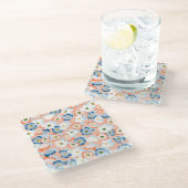 水彩小さな花：ヴィンテージ模様 ガラスコースター (アングル)