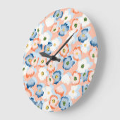 水彩小さな花：ヴィンテージ模様 ラージ壁時計 (傾斜)