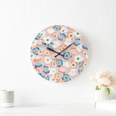 水彩小さな花：ヴィンテージ模様 ラージ壁時計 (ホーム)