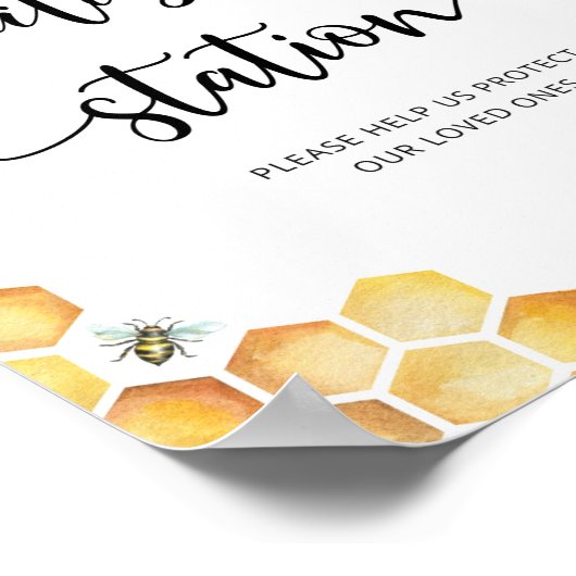 水彩小さな蜂サニタイジングステーションポスター ポスター (角)