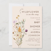 水彩小さな野草植物性ベビーシャワー 招待状 (正面)