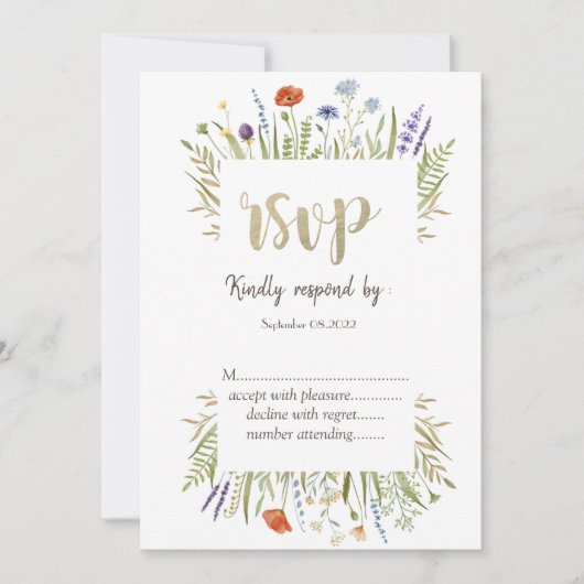 水彩小さな野草牧草地フレームsvp 招待状 (正面)