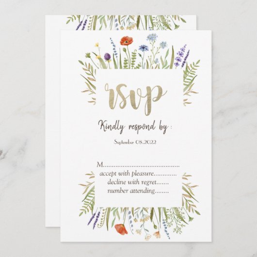 水彩小さな野草牧草地フレームsvp 招待状 (正面/裏面)
