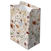 水彩小さな開花ボホフローラルパターン ミディアムペーパーバッグ (正面アングル)
