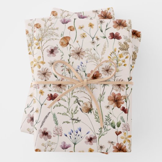 水彩小さな開花ボホフローラルパターン ラッピングペーパーシート (インサイチュ)