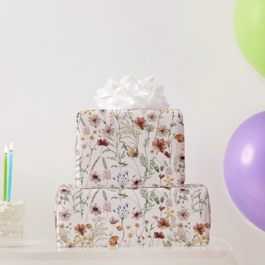 水彩小さな開花ボホフローラルパターン ラッピングペーパー (パーティーギフト)