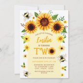 水彩小ひまわり女の子の誕生日 招待状 (正面)