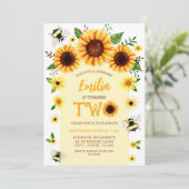 水彩小ひまわり女の子の誕生日 招待状 (スタンド正面)
