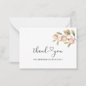 水彩小エレガント桃の赤ちゃんシャワー感謝してい ノートカード (正面)