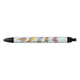 水彩小カラフル鳥 黒ボールペン
