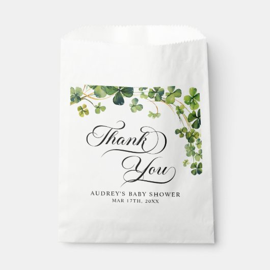 水彩小シャムロックスクリプトベビーシャワー フェイバーバッグ (正面)