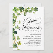 水彩小シャムロックスクリプトベビーシャワー 招待状 (正面)