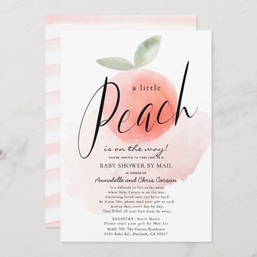 水彩小ピーチピンク赤ちゃんシャワーbyメール 招待状 (正面/裏面)