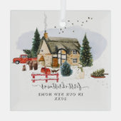 水彩小屋 |初めてのクリスマスの新しいホーム ガラスオーナメント (裏面)