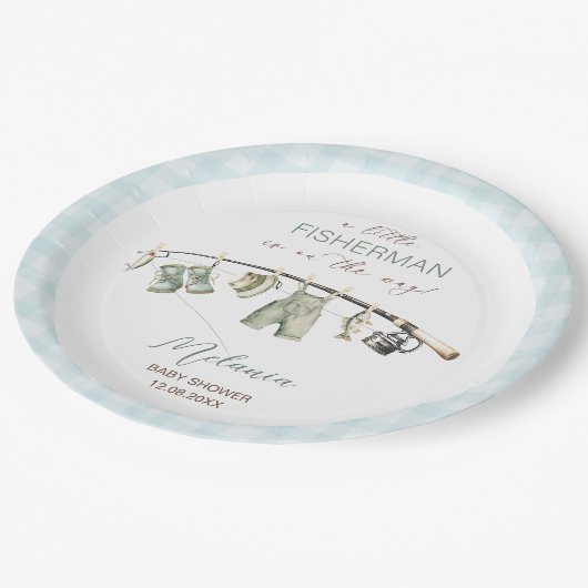 水彩小漁師の赤ちゃんシャワー ペーパープレート (アングル)