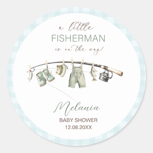 水彩小漁師の赤ちゃんシャワー ラウンドシール (正面)