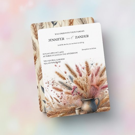 水彩小麦エレガント素朴秋の結婚式 招待状