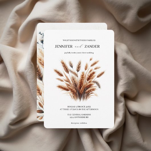 水彩小麦エレガント素朴秋の結婚式 招待状