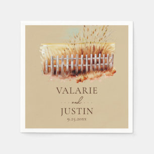 水彩小麦畑フェンスナ結婚プキン スタンダードカクテルナプキン