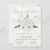 水彩少女の氷スケートで滑る雪の誕生日パーティーで 招待状 (正面)