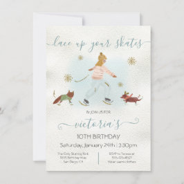 水彩少女の氷スケートで滑る雪の誕生日パーティーで 招待状