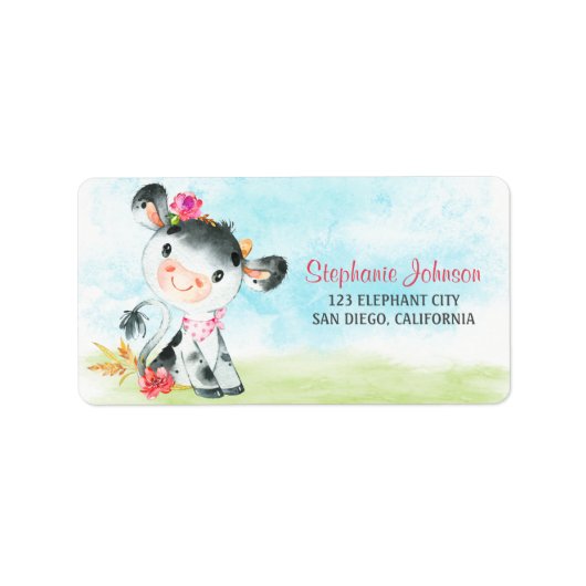 水彩少女カウベビーシャワーファーム ラベル (正面)