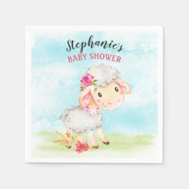 水彩少女ヒツジ赤ちゃんシャワーファーム スタンダードカクテルナプキン