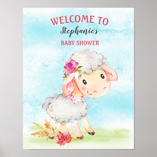 水彩少女ヒツジ赤ちゃんシャワーファーム ポスター (正面)