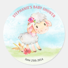 水彩少女ヒツジ赤ちゃんシャワーファーム ラウンドシール