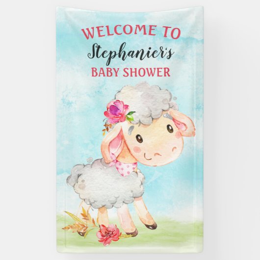 水彩少女ヒツジ赤ちゃんシャワーファーム 横断幕 (縦)