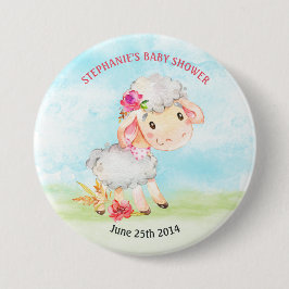 水彩少女ヒツジ赤ちゃんシャワーファーム 缶バッジ