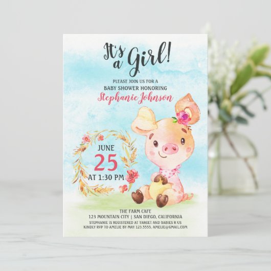 水彩少女ピギーベビーシャワーファーム招待状 招待状 (スタンド正面)