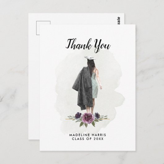 水彩少女フローラカスタム写真卒業 ポストカード (正面/裏面)