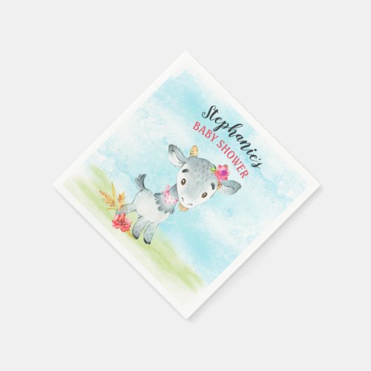 水彩少女ヤギ赤ちゃんシャワーファーム スタンダードカクテルナプキン (角)