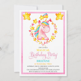 水彩少女ユニコーン誕生日パーティー 招待状