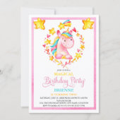 水彩少女ユニコーン誕生日パーティー 招待状 (正面)