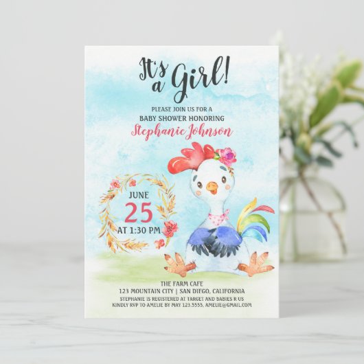 水彩少女ローストベビーシャワーファーム招待状 招待状 (スタンド正面)
