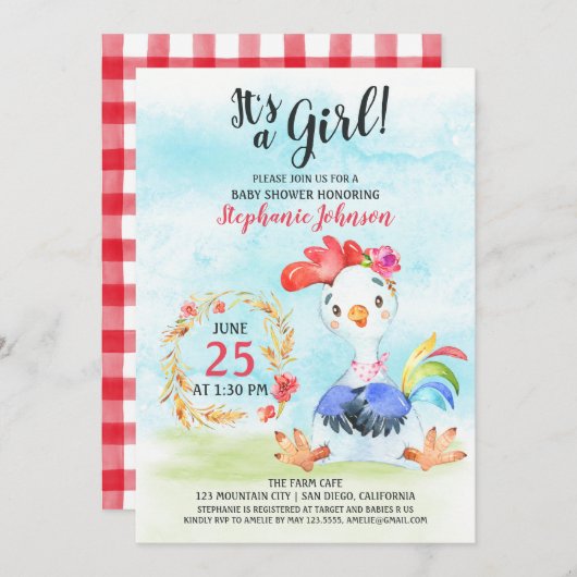 水彩少女ローストベビーシャワーファーム招待状 招待状 (正面/裏面)