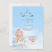 水彩少女天使 洗礼 フォト 招待状 (正面)