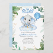 水彩少年たちゾウの赤ちゃんシャワー 招待状 (正面/裏面)