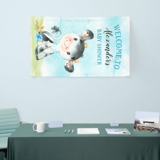 水彩少年の牛の赤ちゃんシャワー農場Baby Showe 横断幕 (トレードショー)