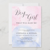 水彩少年または女の子の性別の表示 招待状 (正面)