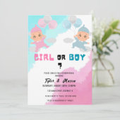 水彩少年または女の子の性別リビールパーティー 招待状 (スタンド正面)