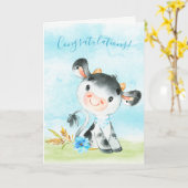 水彩少年カウファームおめでとう カード (黄色い花)