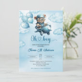 水彩少年テディベアアビエーターと風船 招待状 (スタンド正面)